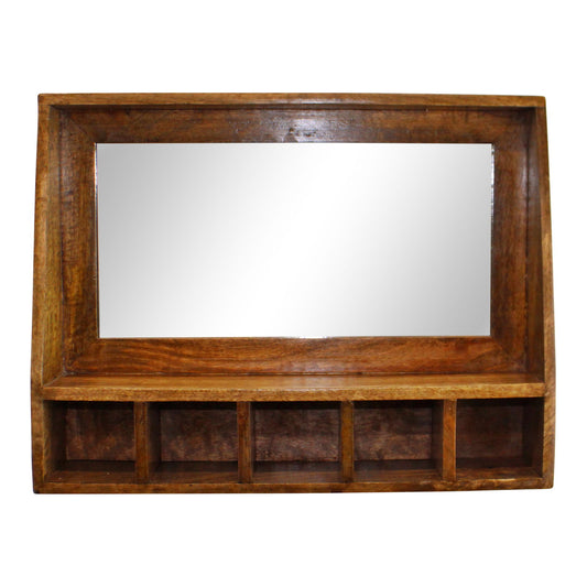 Mango Wood Wall Shelf with Mirror & Storage Stylish Home Decor