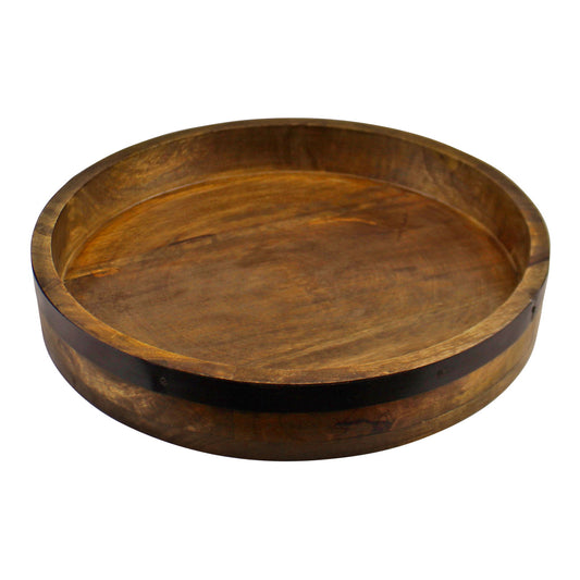 Mango Wood Round Serving Tray 38cm Eco-Friendly Kitchen Decor