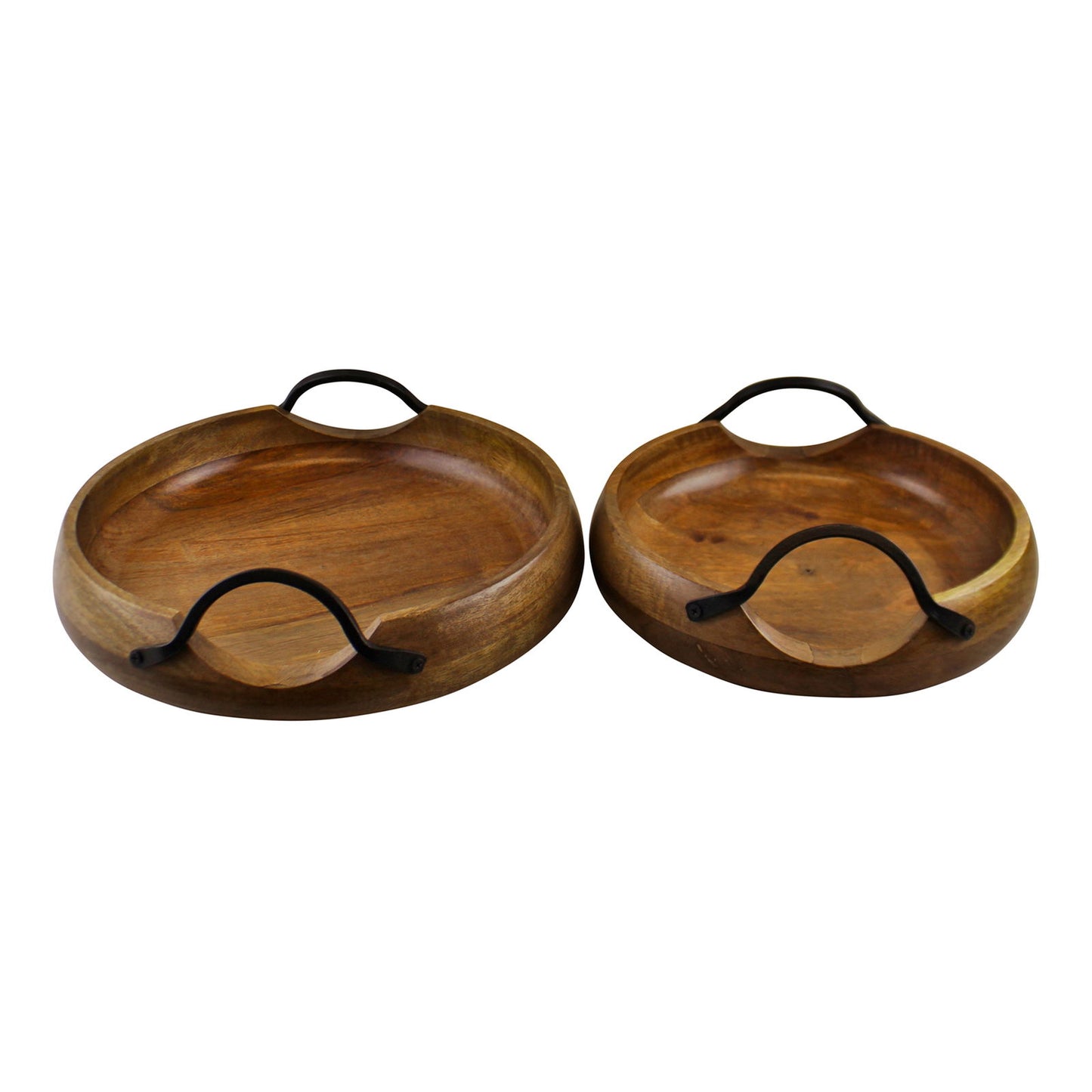 Set of 2 Mango Wood Bowls with Metal Handles - Eco-Friendly Kitchenware