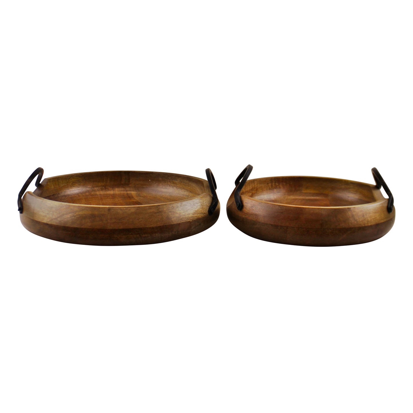 Set of 2 Mango Wood Bowls with Metal Handles - Eco-Friendly Kitchenware