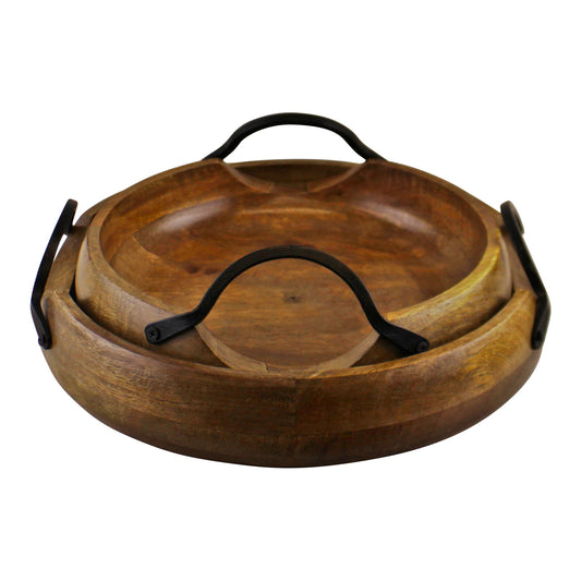 Set of 2 Mango Wood Bowls with Metal Handles - Eco-Friendly Kitchenware
