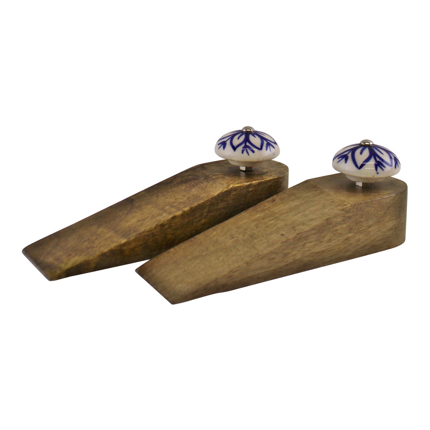 Set of 2 Wooden Door Wedges with Ceramic Knobs - Home Decor Accessories