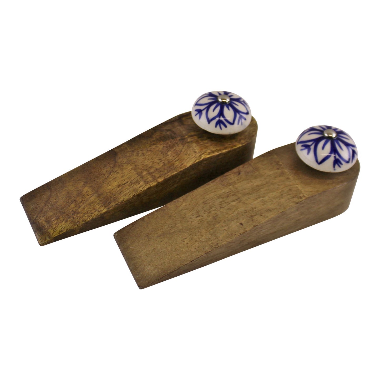 Set of 2 Wooden Door Wedges with Ceramic Knobs - Home Decor Accessories