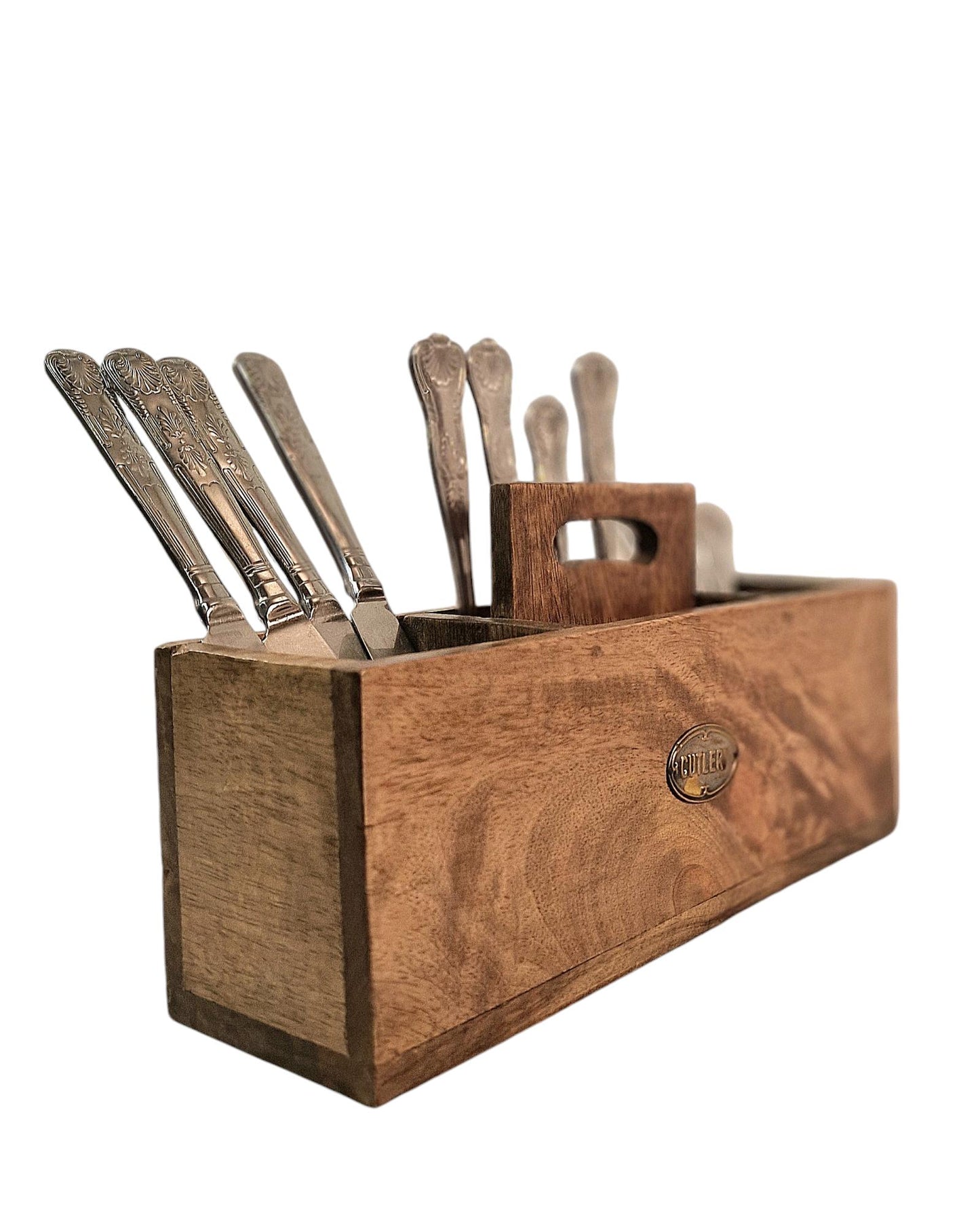 Mango Wood Cutlery Stand with Handle Eco-Friendly Kitchen Organizer