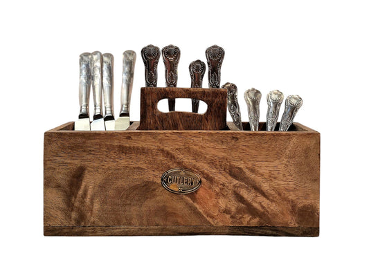 Mango Wood Cutlery Stand with Handle Eco-Friendly Kitchen Organizer