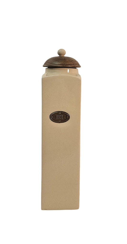 Stylish Ceramic Rice Jar with Mango Wood Lid - Eco-Friendly Kitchen Storage