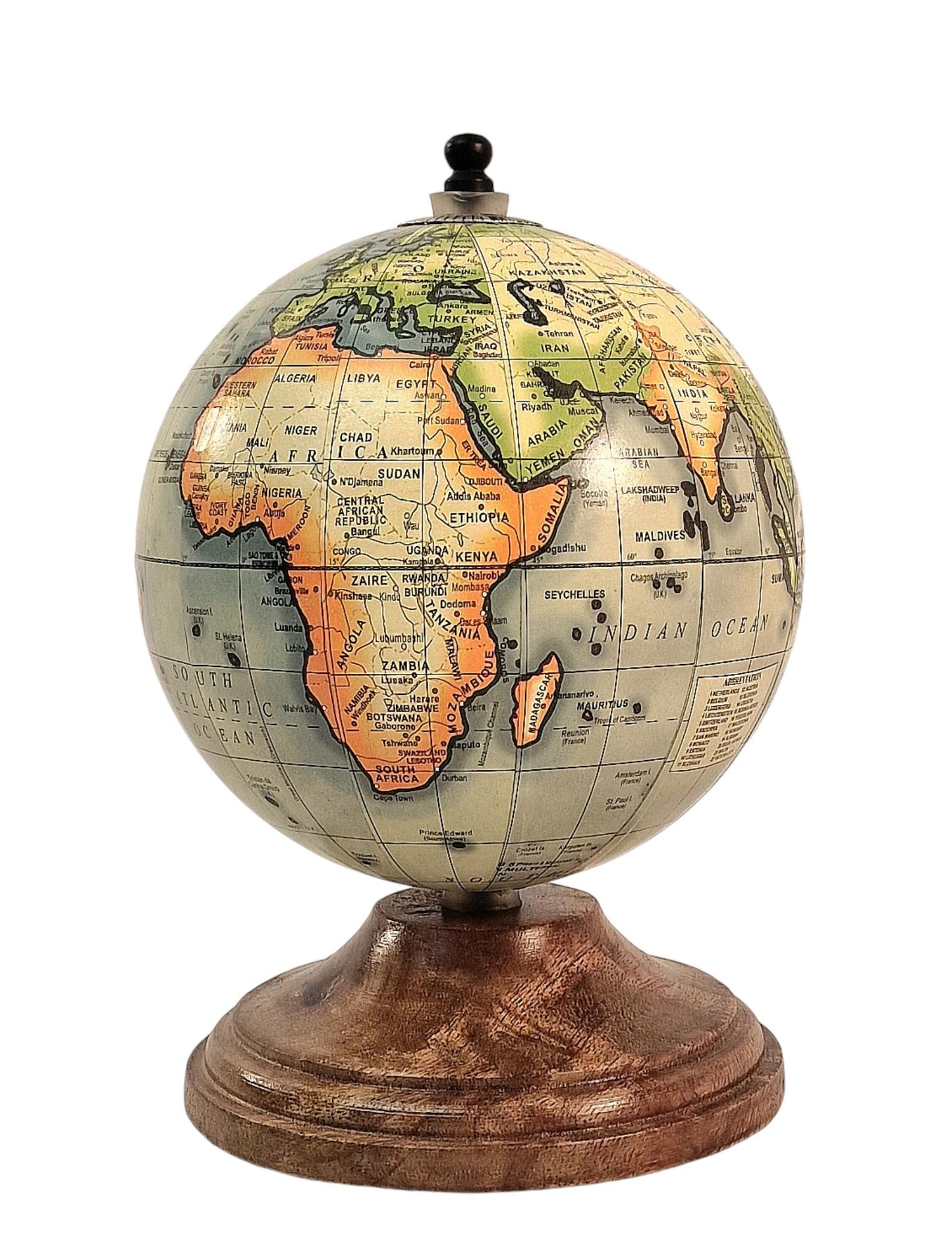 5 Inch World Globe with Mango Wood Stand Educational Decor Home Office