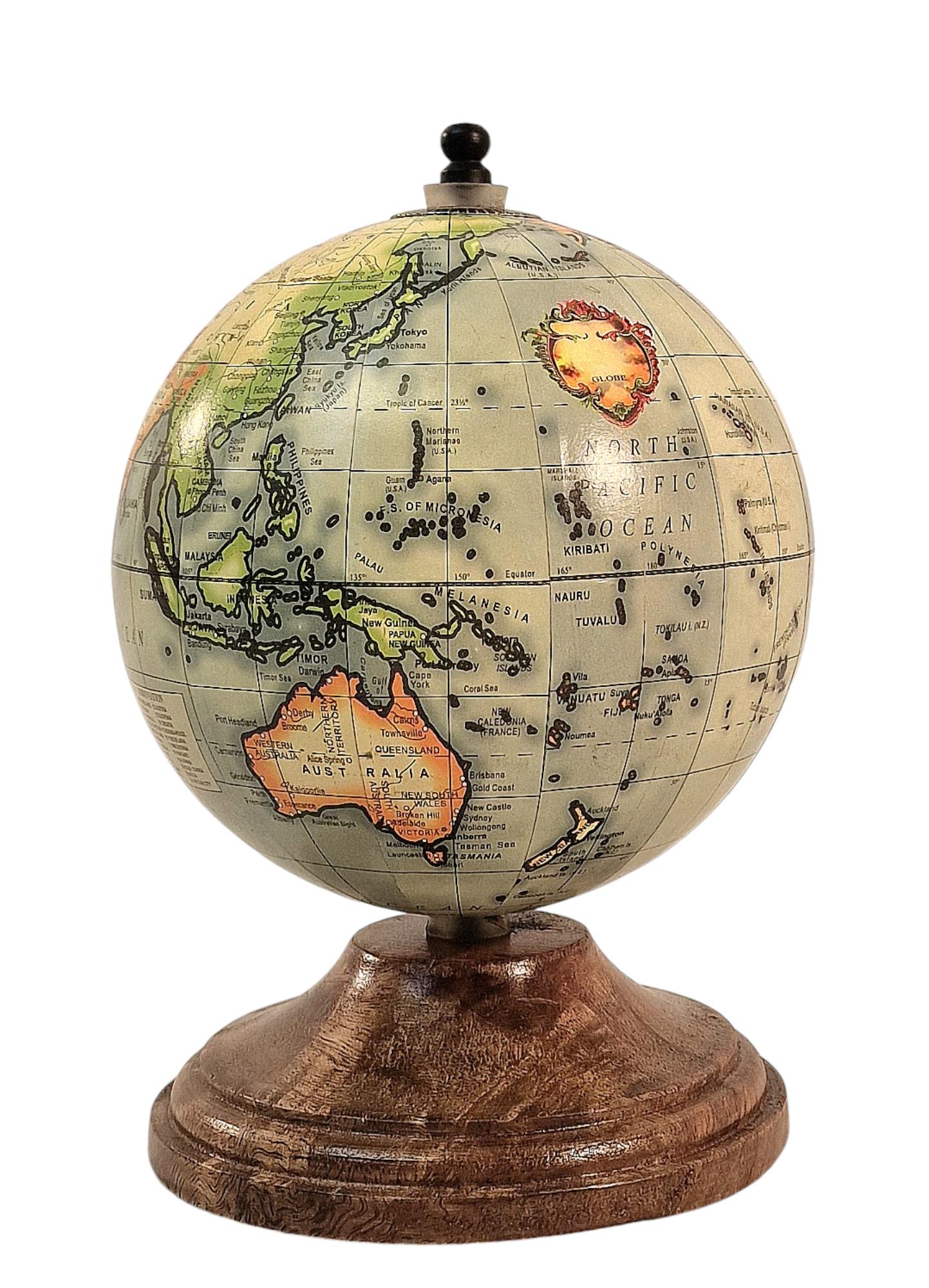 5 Inch World Globe with Mango Wood Stand Educational Decor Home Office