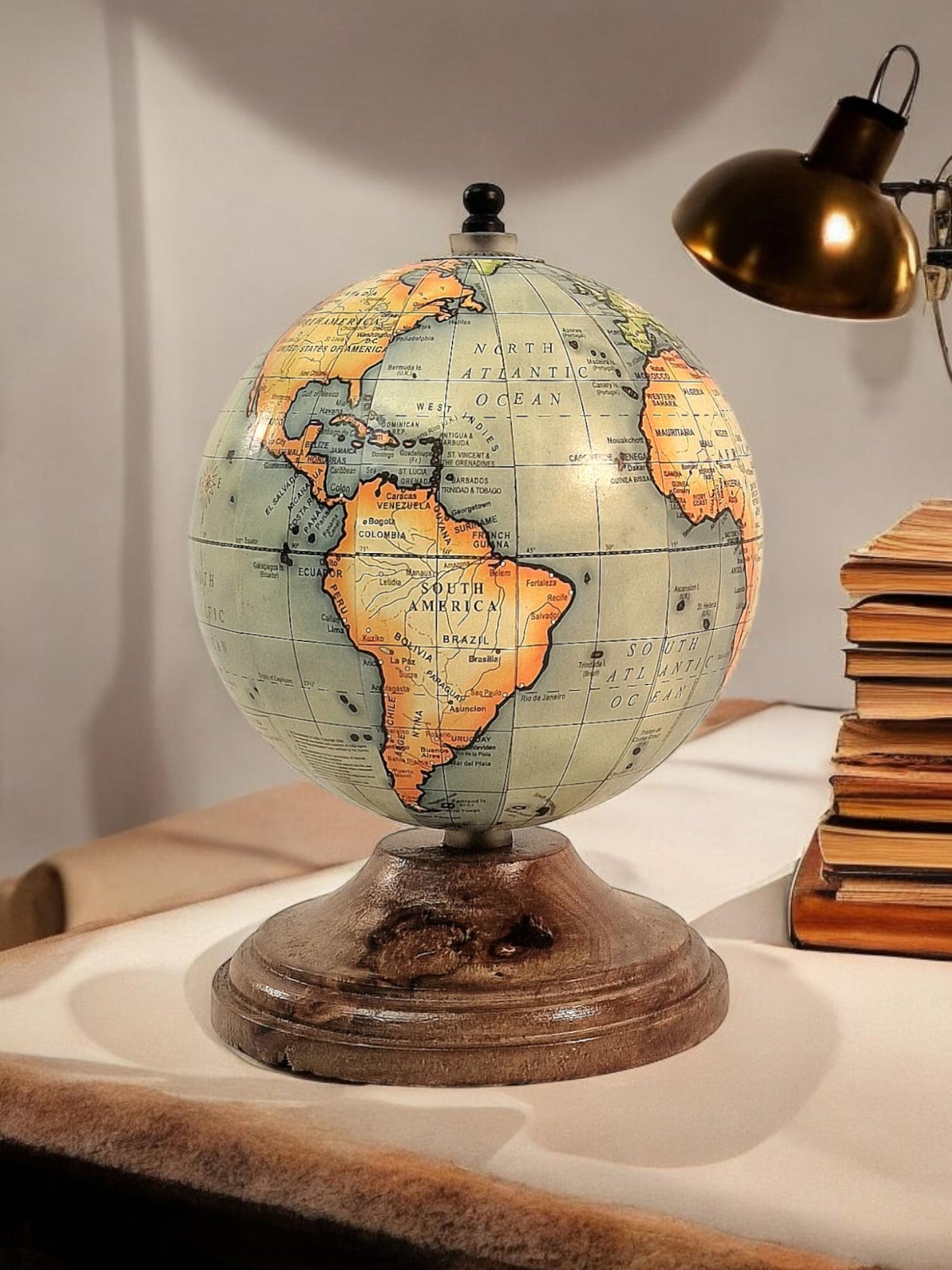 5 Inch World Globe with Mango Wood Stand Educational Decor Home Office