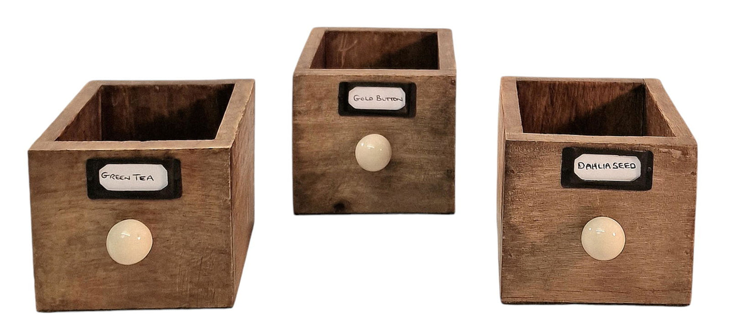 Solid Mango Wood Trinket Chest with Ceramic Knob Handles - 9 Drawer Organizer