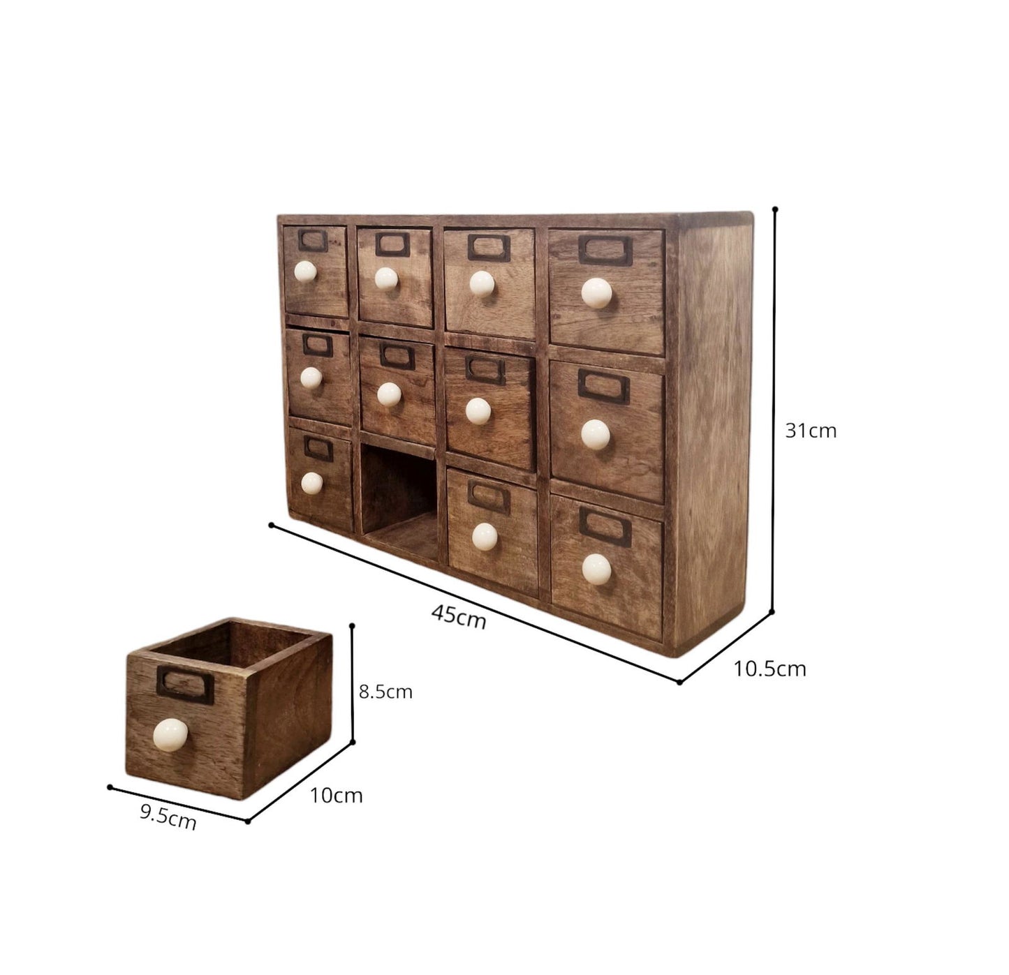 12 Drawer Solid Mango Wood Trinket Chest with Ceramic Knob Handles