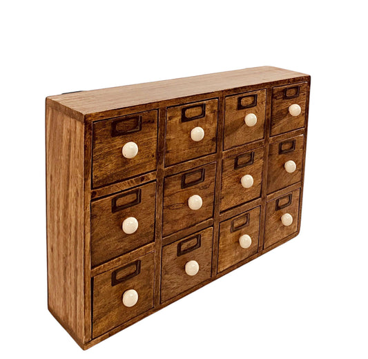 12 Drawer Solid Mango Wood Trinket Chest with Ceramic Knob Handles