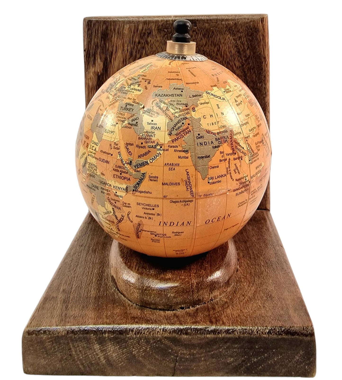 World Globe Bookends Set Mango Wood Decorative Pair for Home Office