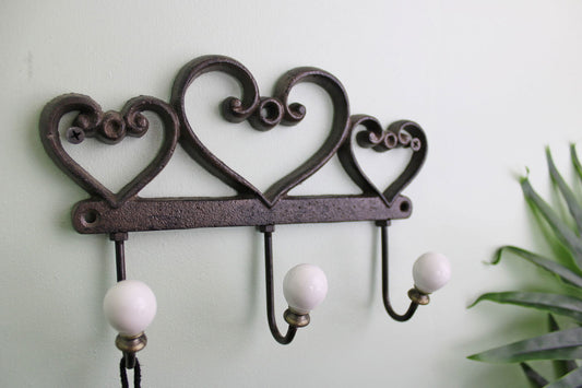 Rustic Cast Iron Heart Wall Hooks Decorative Home Decor Vintage Style