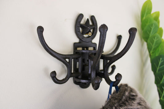 Cast Iron Wall Mounted Rotating Coat Hooks with 8 Hooks for Home Organization