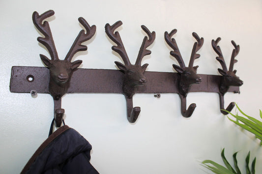 Rustic Reindeer Cast Iron Wall Hooks for Entryway or Kitchen
