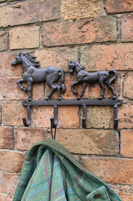 Rustic Cast Iron Wall Hooks Set of 2 Horse Decor Vintage Style