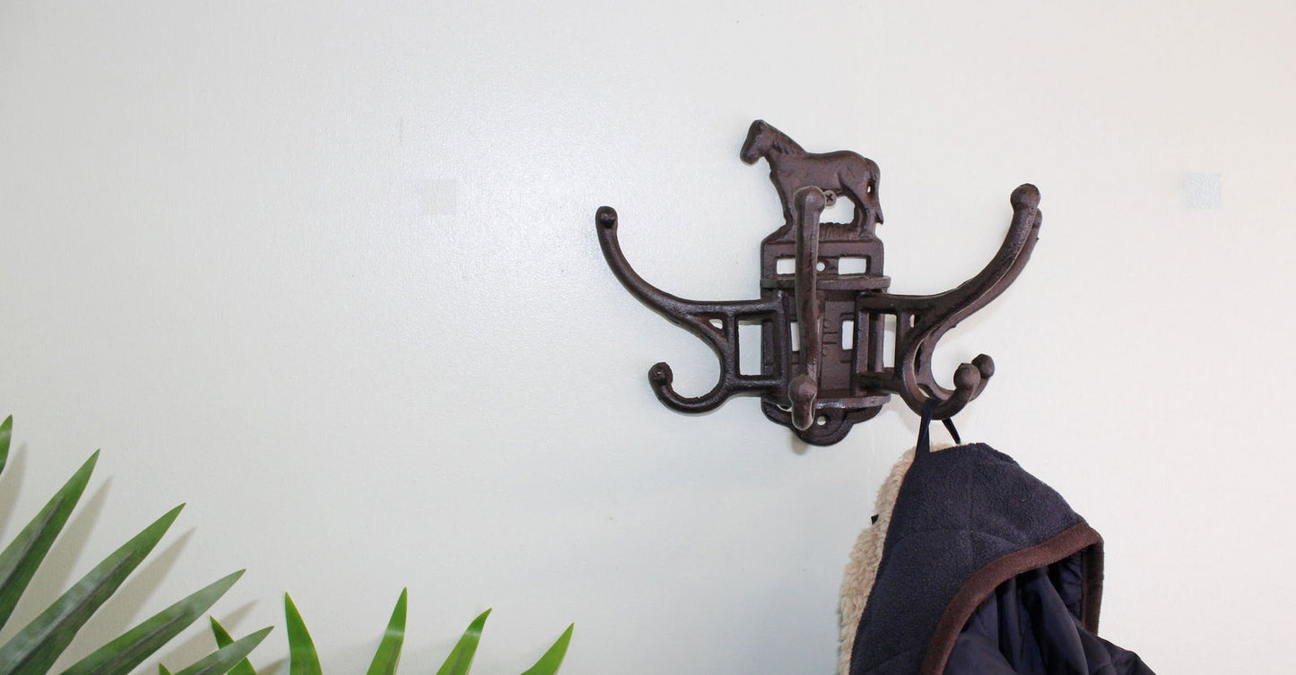 Cast Iron Wall Mounted Rotating Coat Hooks - 8 Horse Hooks for Home Decor