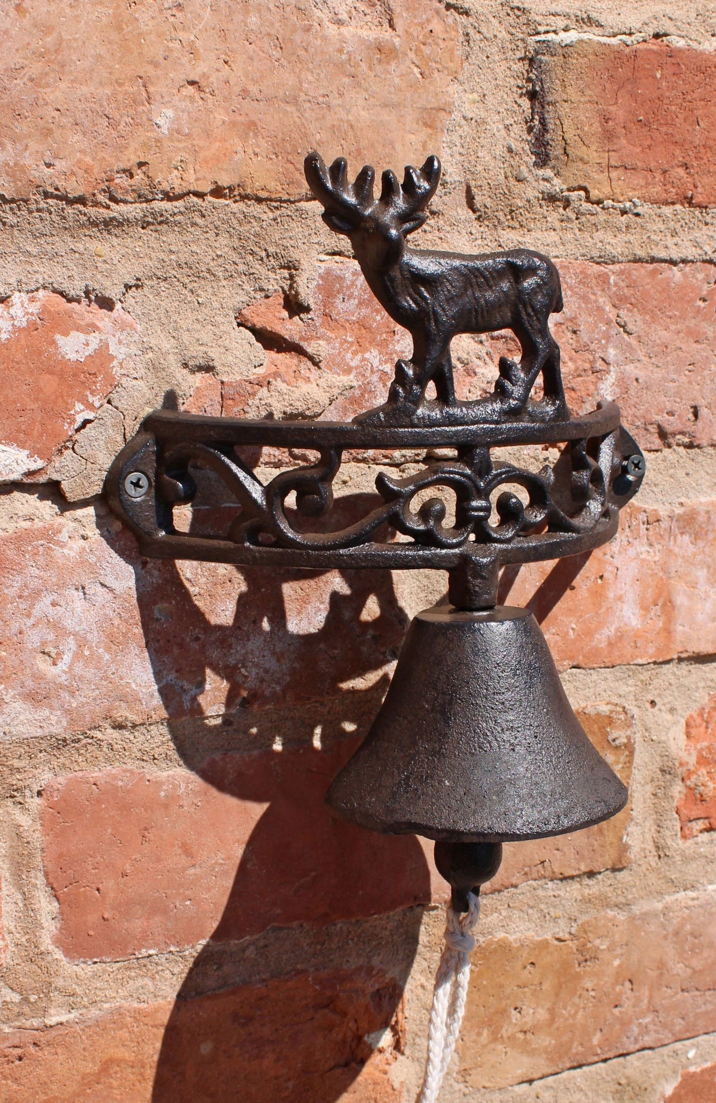 Rustic Cast Iron Wall Bell Reindeer Decor Vintage Home & Garden Accent