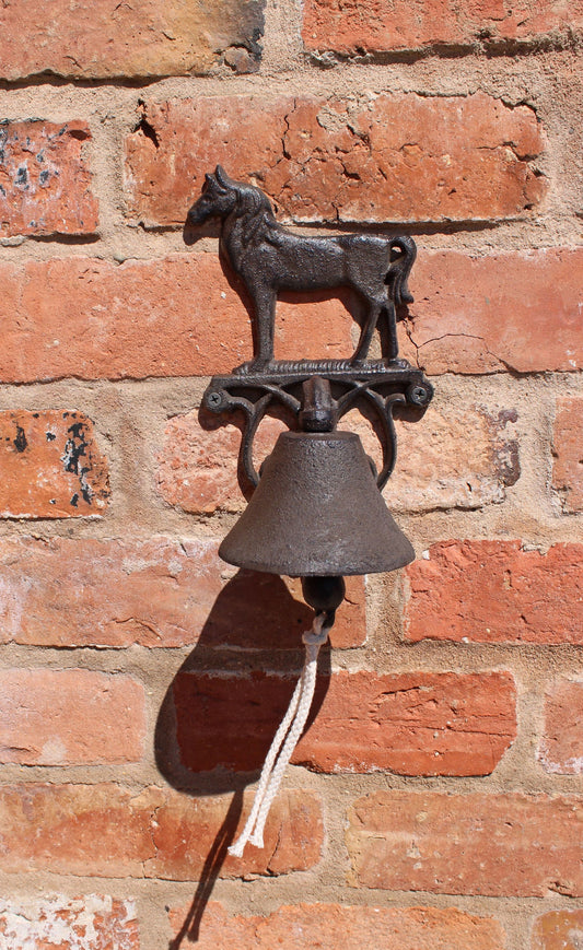 Rustic Cast Iron Wall Bell Decorative Horse Design Perfect for Home Decor