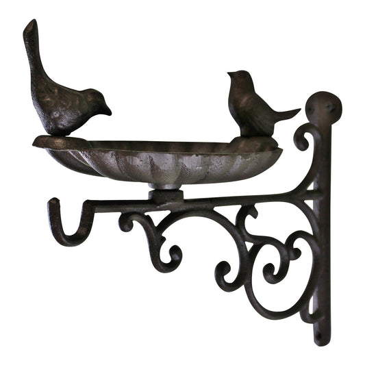Cast Iron Wall Bracket Hanging Basket with Bird Feeder Garden Decor