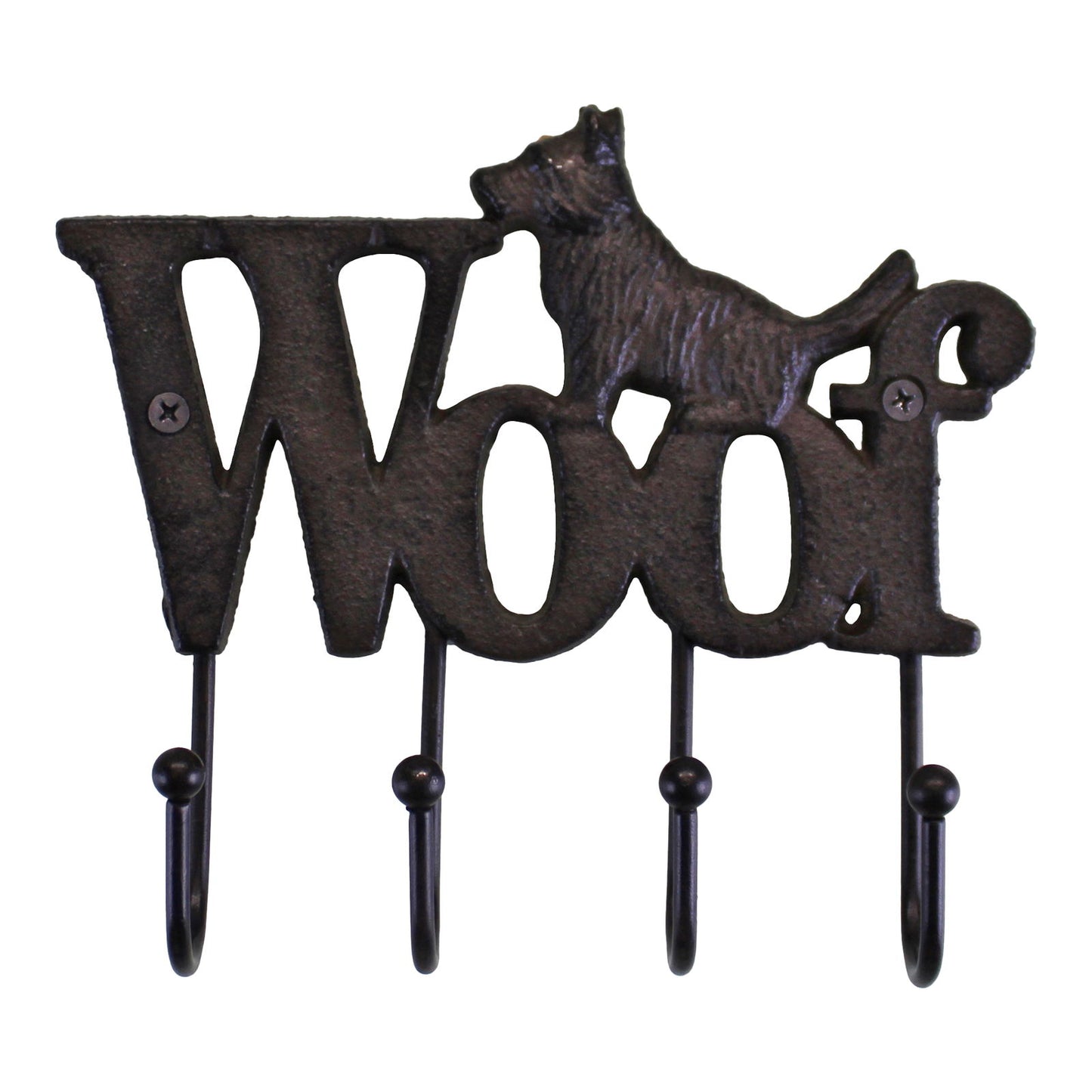 Rustic Cast Iron Dog Wall Hooks - 4 Hook Design for Home Decor