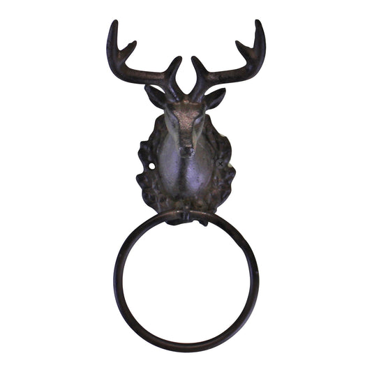 Rustic Stag Head Cast Iron Towel Ring Vintage Home Decor Bathroom Accessory