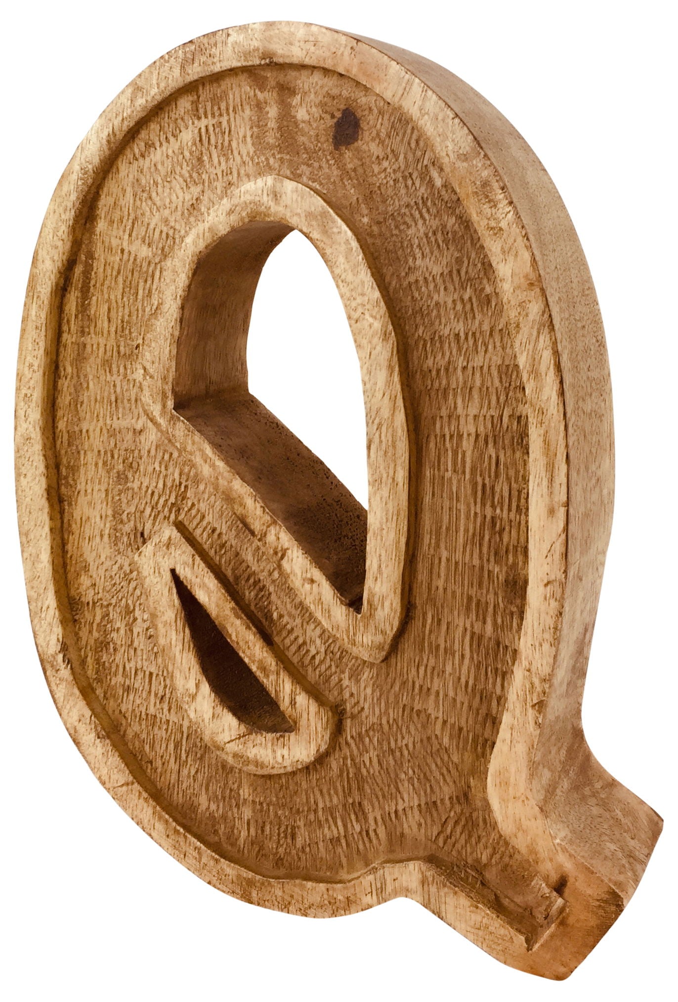 Hand Carved Wooden Letter Q Embossed Decorative Art Unique Home Decor
