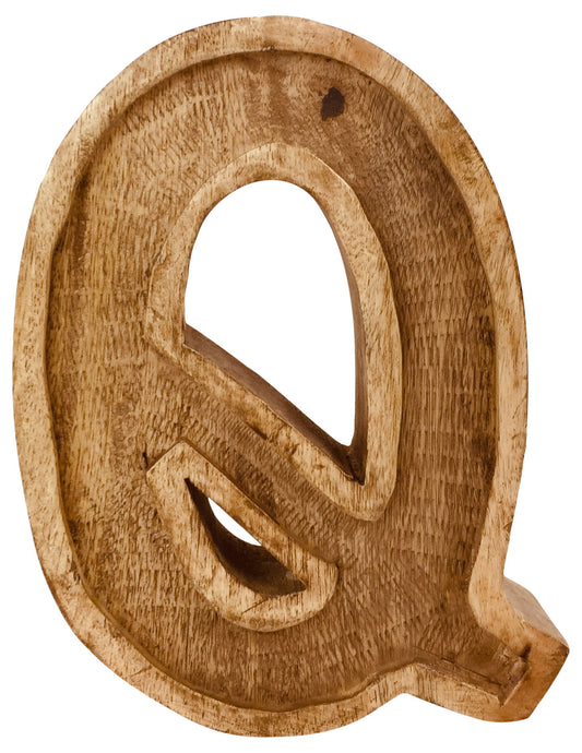 Hand Carved Wooden Letter Q Embossed Decorative Art Unique Home Decor