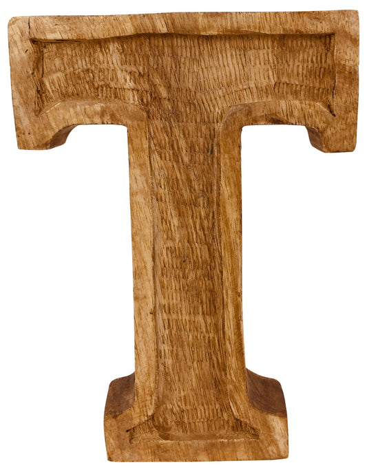 Hand Carved Wooden Letter T Embossed Decorative Home Decor