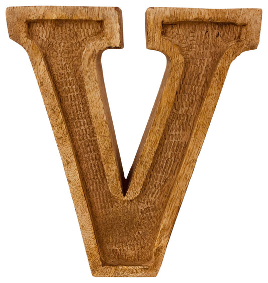 Hand Carved Wooden Letter V Embossed Home Decor Unique Gift Rustic Wall Art