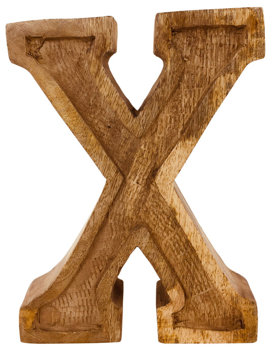 Hand Carved Wooden Letter X Unique Embossed Home Decor Artisan Craft
