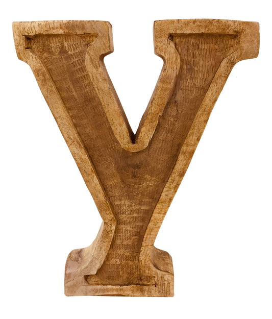 Hand Carved Wooden Letter Y Embossed Decorative Art Unique Home Decor