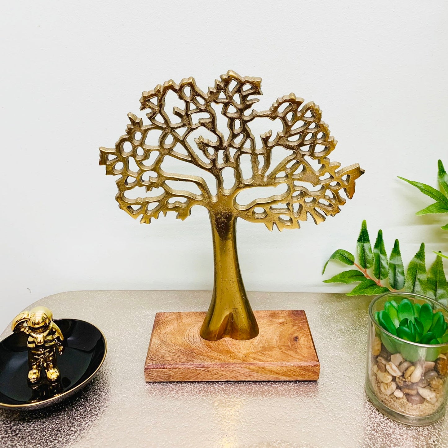 Antique Gold Tree on Wooden Base Decorative Home Accent
