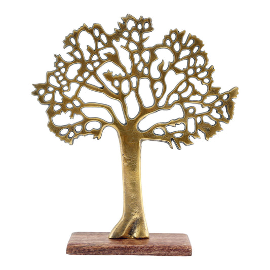Antique Gold Tree on Wooden Base Decorative Home Accent