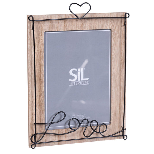 Wooden Photo Frame with Black Wire Love Script 5x7 Decorative Frame
