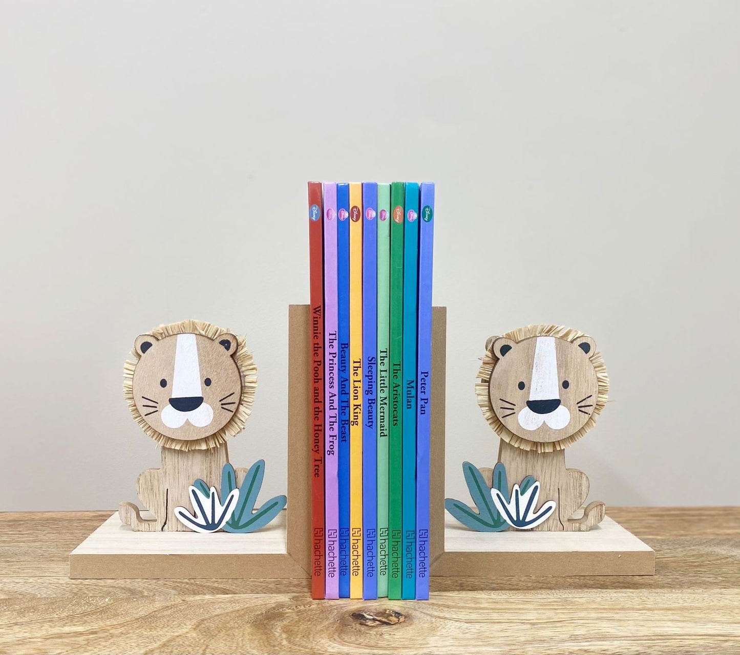 Set of 2 Wooden Lion Bookends - Unique Home Decor Gift Idea