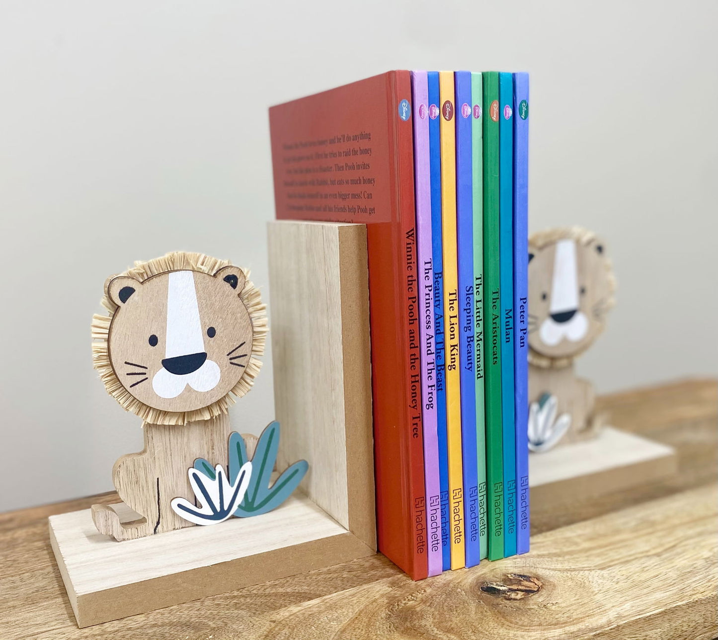 Set of 2 Wooden Lion Bookends - Unique Home Decor Gift Idea