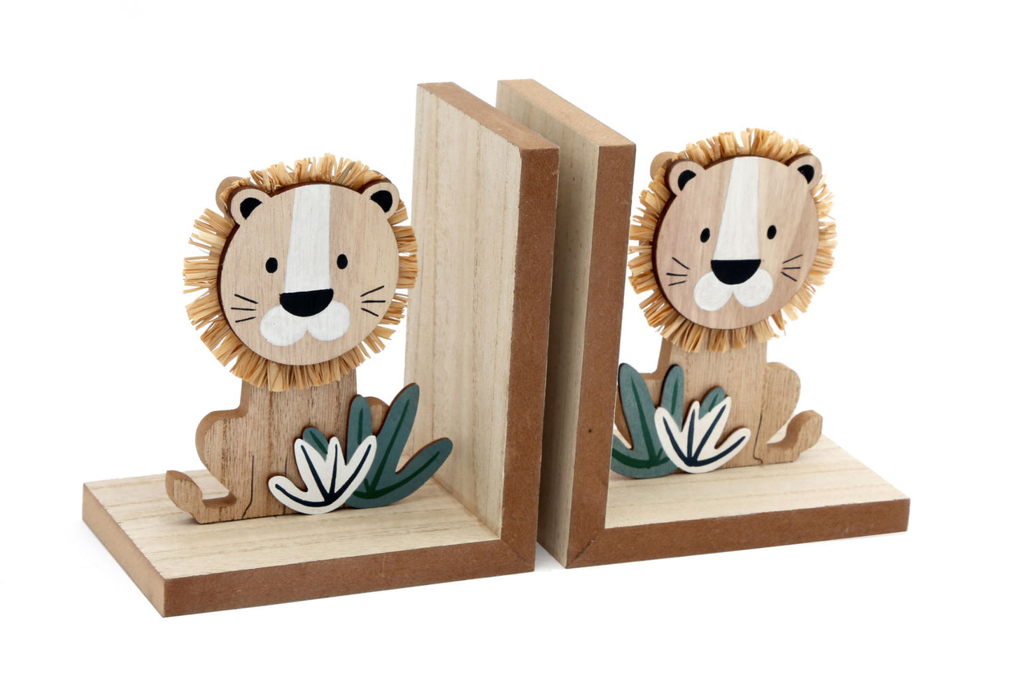 Set of 2 Wooden Lion Bookends - Unique Home Decor Gift Idea