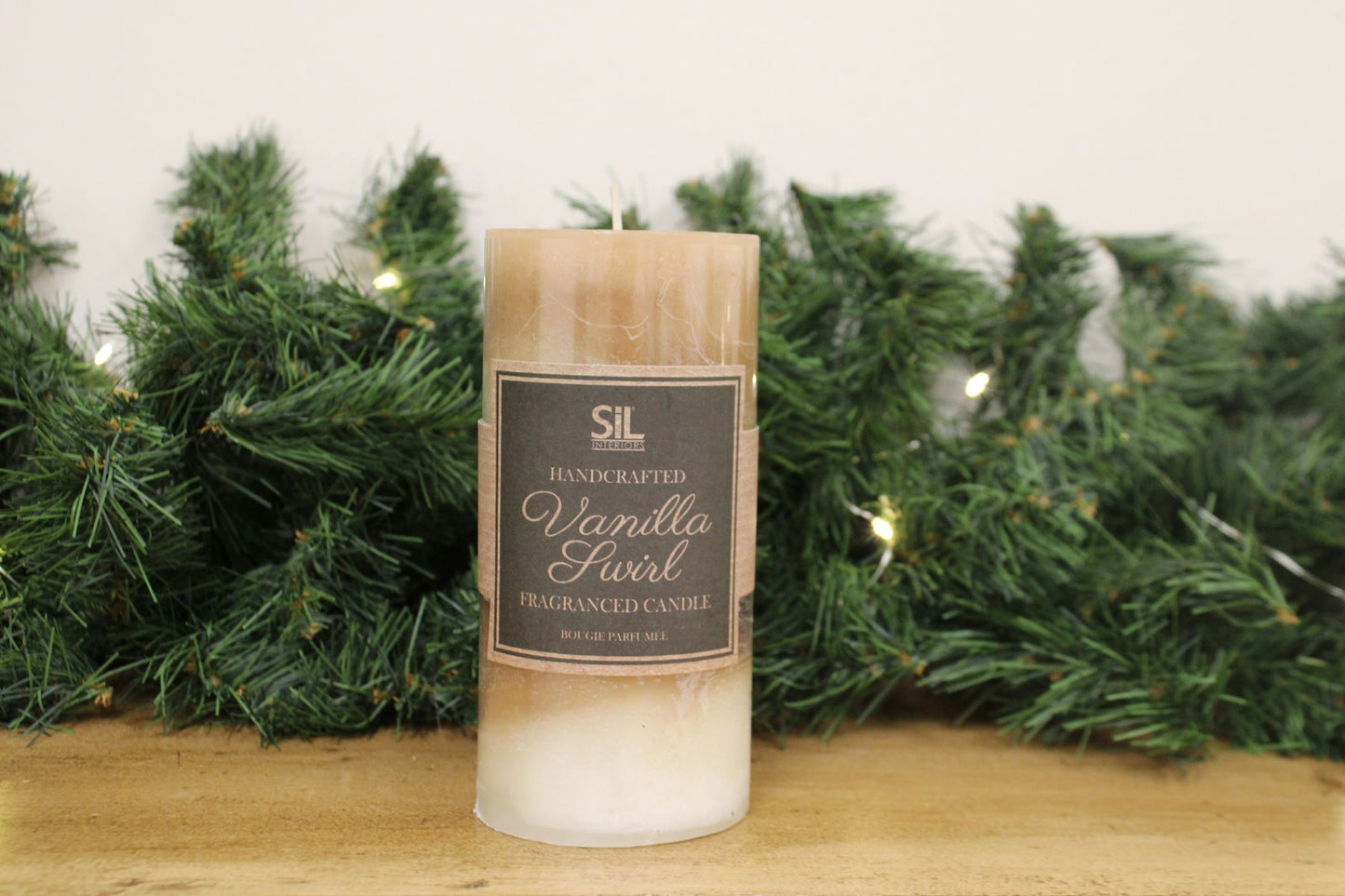 Vanilla Swirl Ombre Pillar Candle - Decorative Home Accent for Weddings