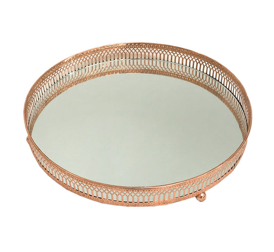 Copper Mirror Candle Plate Decorative Home Accent Elegant Centerpiece