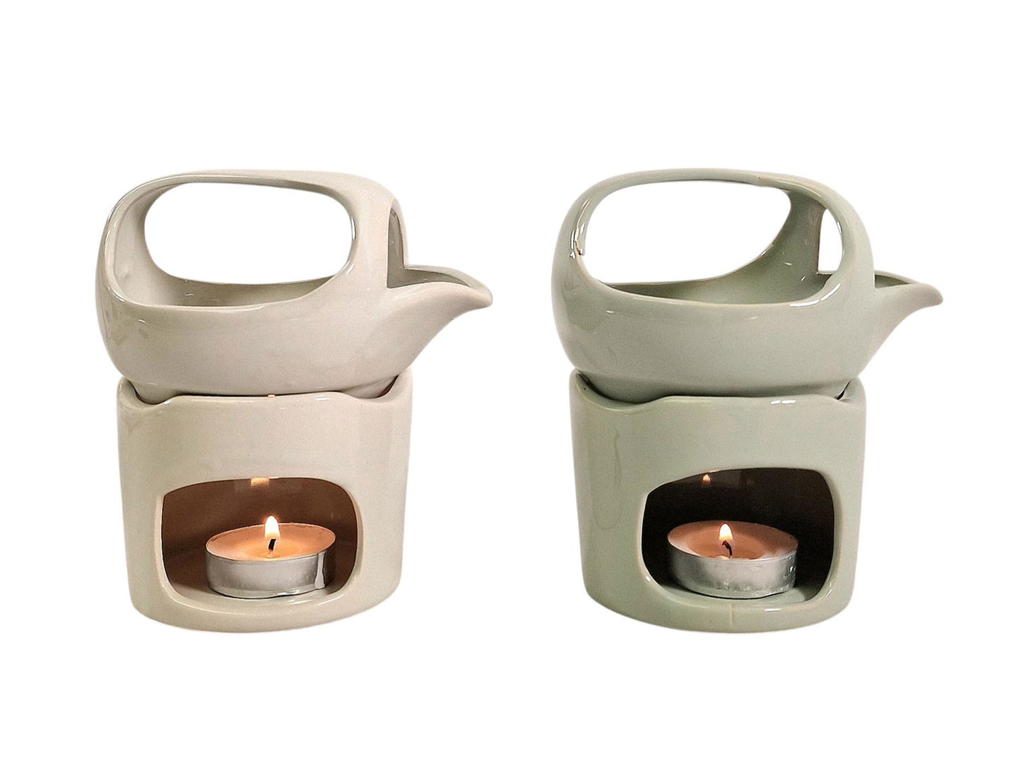 Off White Oil Burner with Removable Top for Home Decor