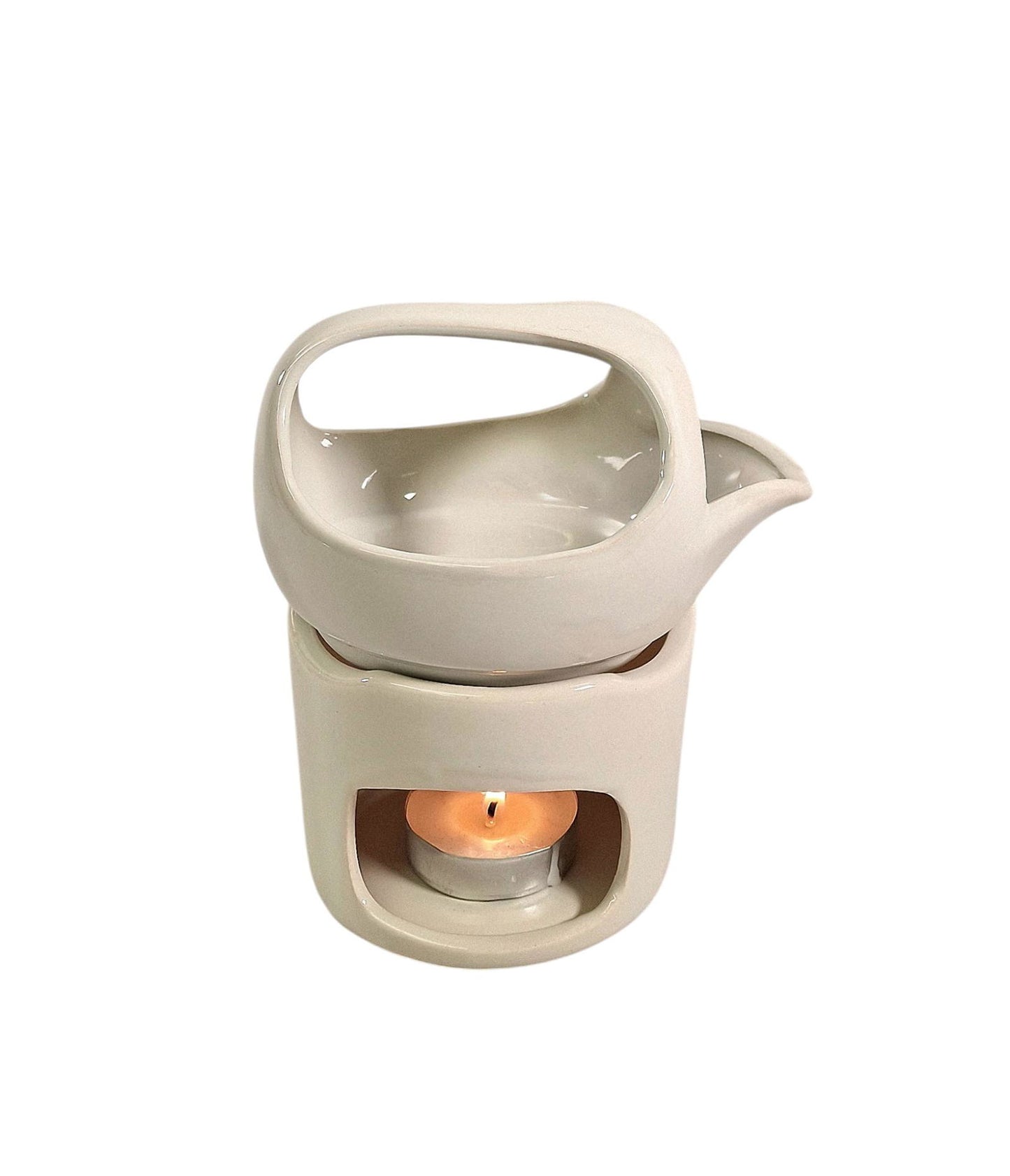 Off White Oil Burner with Removable Top for Home Decor