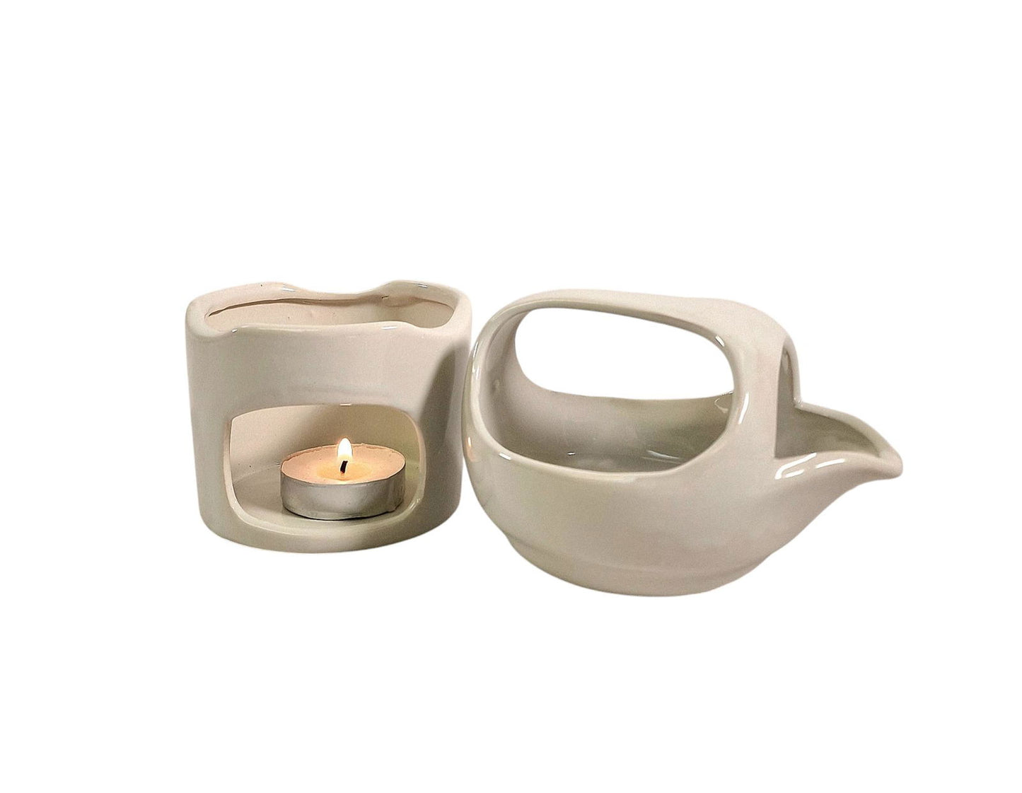 Off White Oil Burner with Removable Top for Home Decor