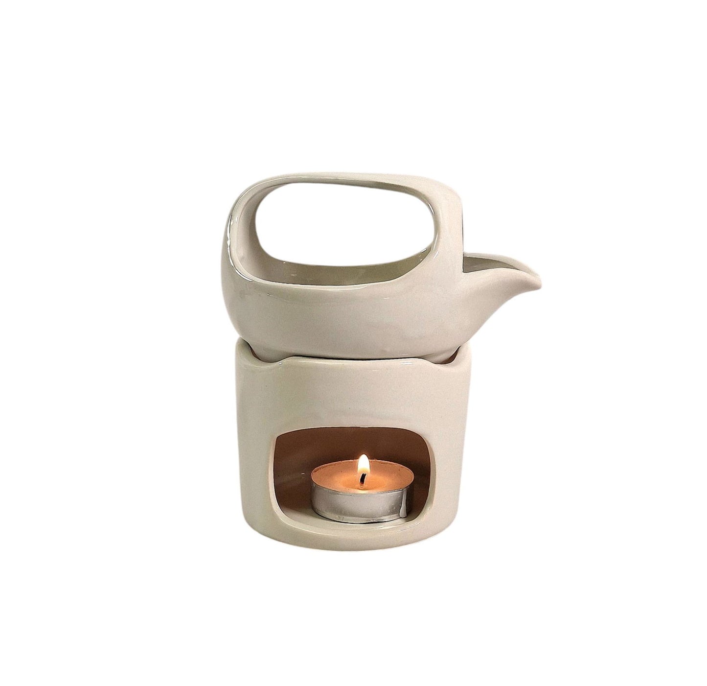 Off White Oil Burner with Removable Top for Home Decor