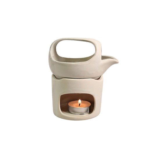 Off White Oil Burner with Removable Top for Home Decor
