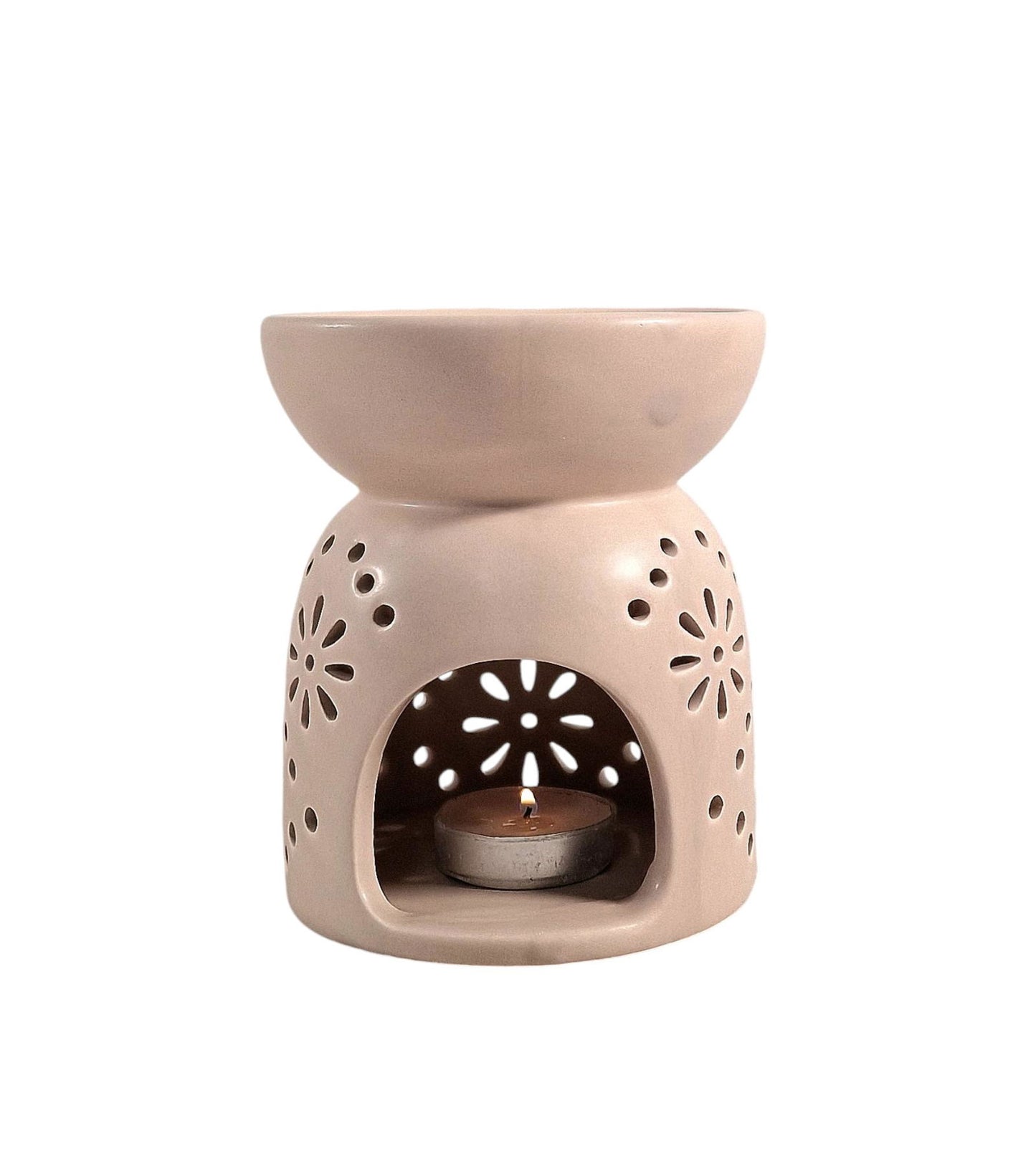 Beige Oil Burner with Patterned Holes Decorative Home Fragrance Diffuser
