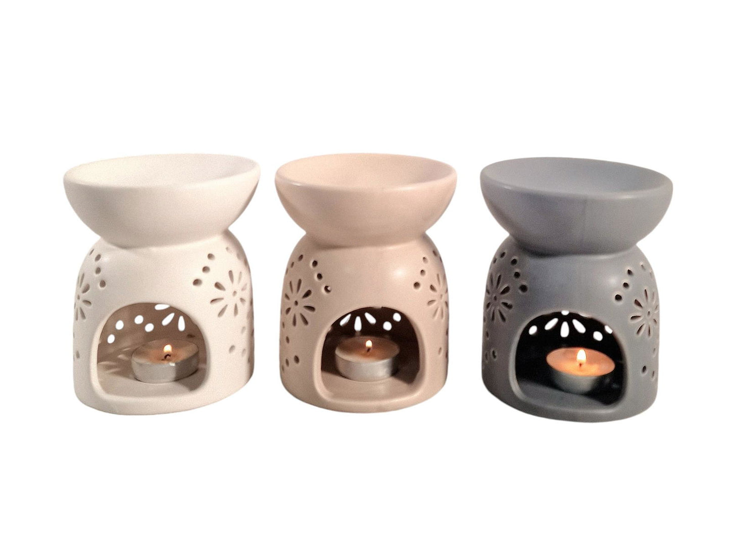 Grey Oil Burner with Patterned Holes Perfect for Home Decor