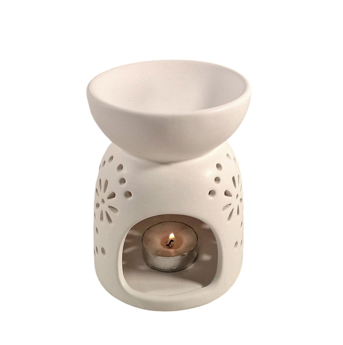 White Oil Burner with Patterned Holes Perfect for Home Decor