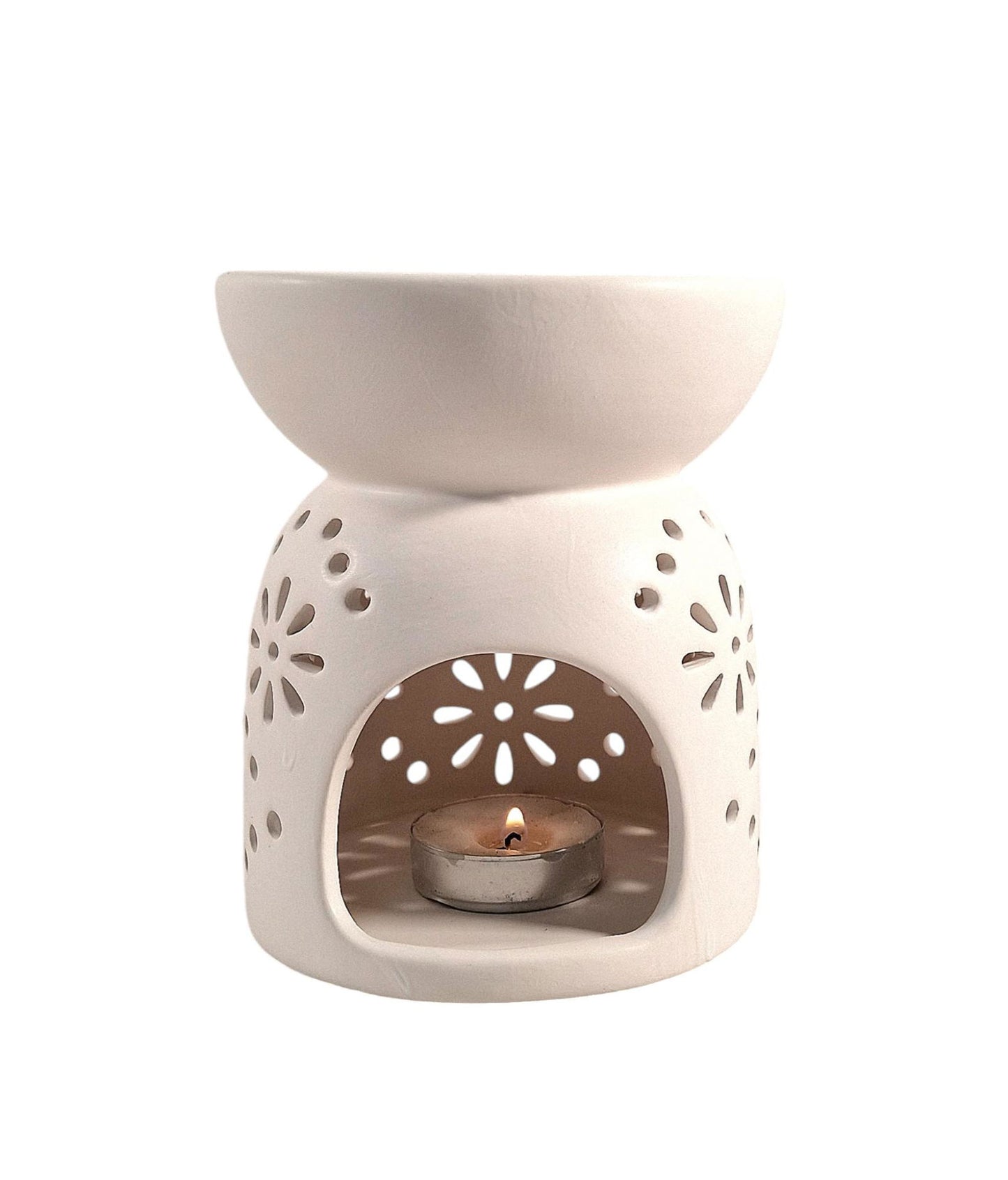 White Oil Burner with Patterned Holes Perfect for Home Decor